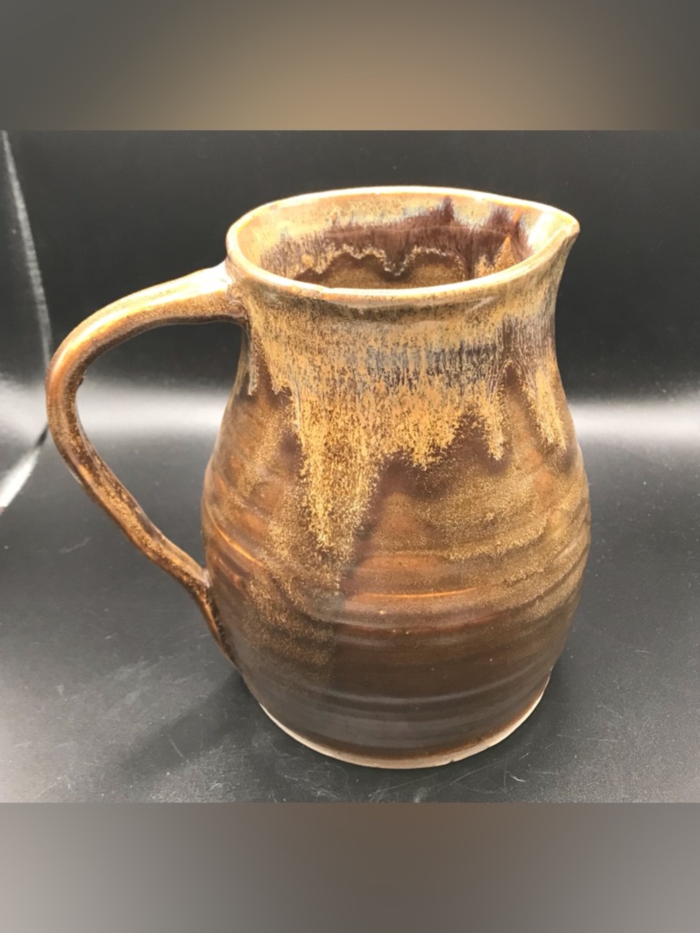 Vintage Studio Pottery Pitcher Drip Glaze Stoneware Earth Tones Signed 6”